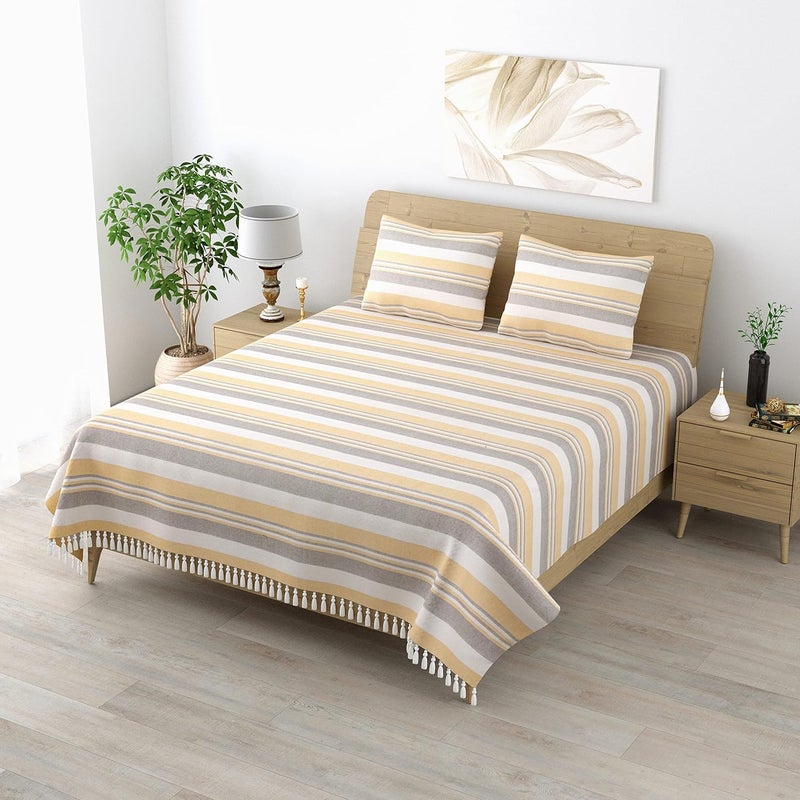 Vrde 210 Tc Kerala Coarse Bedsheet for Double Bed Cotton Double Bedsheet with 2 Pillow Covers Handloom Bedsheets Breathable 100x108 inches Bedsheet 68cmx43cm Pillow King Size Pale Taupe