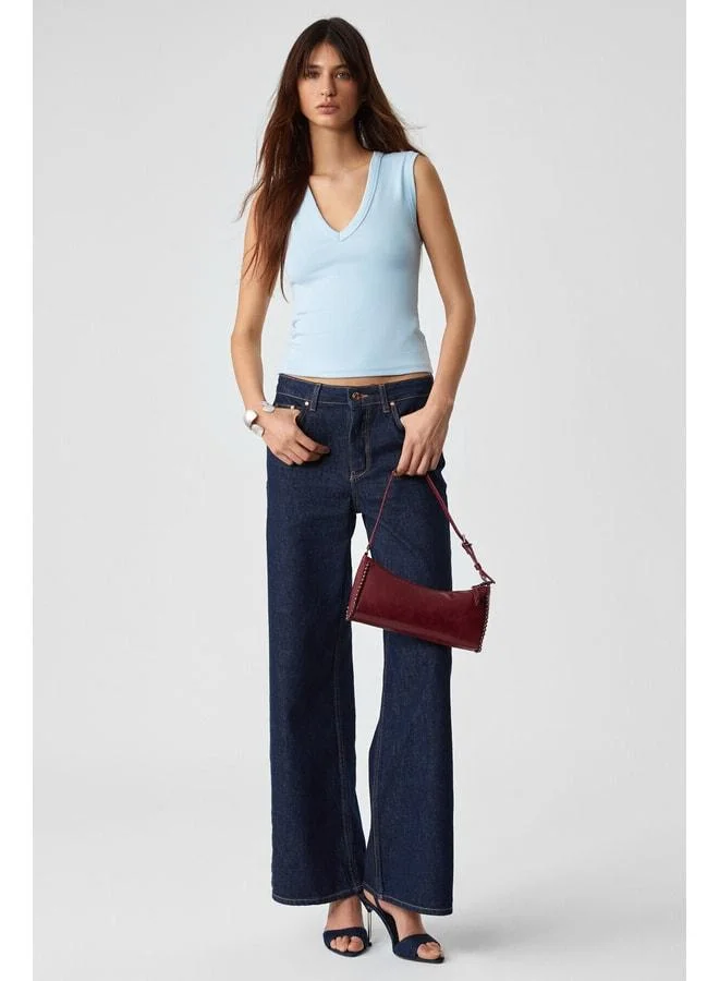 Grimelange Lescosa Women's Slim V‑Neck Sleeveless Blue Blouse