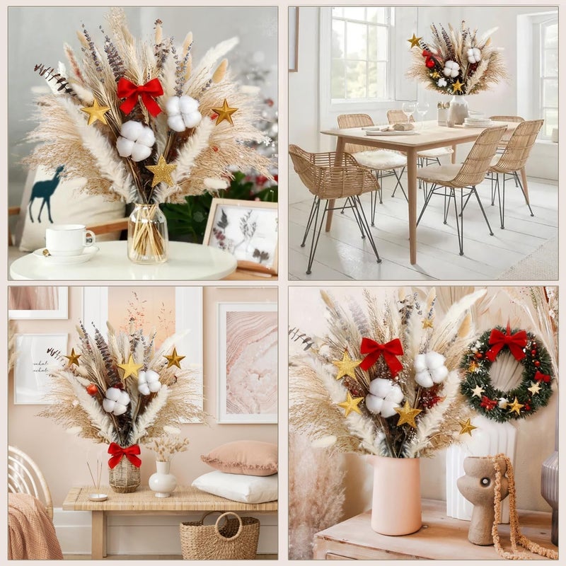 ROROUNE 63pcs Dried Pampas Grass Decor, 17inch Natural Dried Flower Bouquet Contains Bunny Tails Cotton Stems, Real Pampas Grass Bouquet for Wedding Boho Home Table Decor Rustic Party Living Themed Room - Image 4
