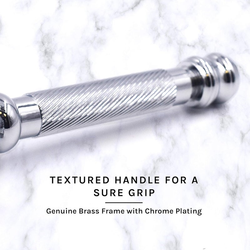 Parker Safety Razor Parker 99R Chrome Long Handle Heavyweight Butterfly Open Double Edge Safety Razor for Men | 5 Parker Premium Platinum Double Edge Razor Blades Included | Iconic Brand - Image 4