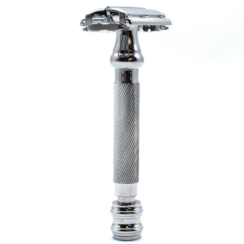 Parker Safety Razor Parker 99R Chrome Long Handle Heavyweight Butterfly Open Double Edge Safety Razor for Men | 5 Parker Premium Platinum Double Edge Razor Blades Included | Iconic Brand - Image 2