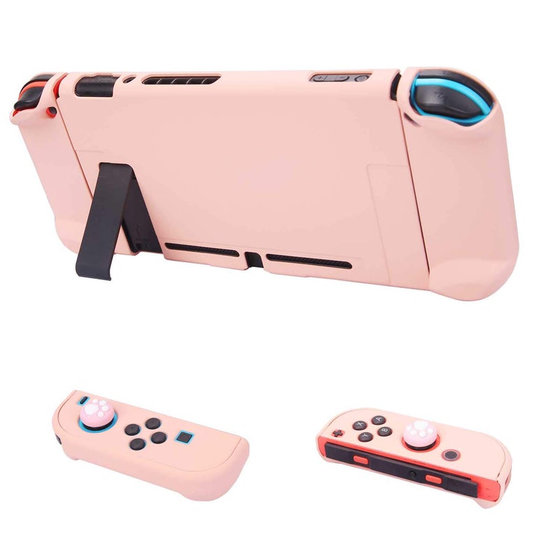 COMCOOL Dockable Case for Nintendo Switch - 3 in 1 Protective Cover Case for Nintendo Switch and Joy-Con Controller with Screen Protector and Thumb grips - Pink - Image 4