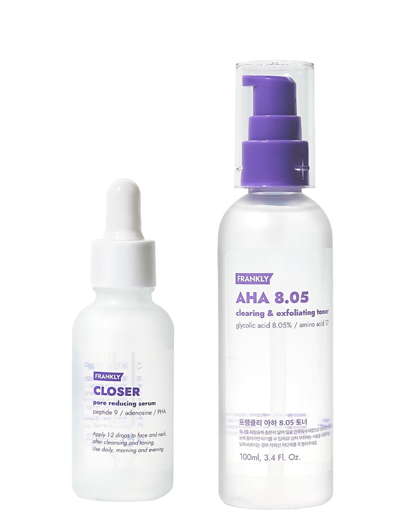 FRANKLY PorePerfecting Duo Closer Serum AHA 805 Toner Skincare Gifts Pore Minimizer AntiAging Glycolic Acid Peptide Formula Smooth Texture Radiance Korean Skin Care Set - Image 2
