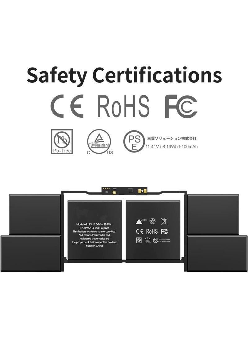 Zexen For MacBook A2113 A2141 Pro Retina 16" A2141 2019 EMC 3347 BTO/cto MVVJ2xx/A MVVK2xx/A MVVL2xx/A MVVM2xx/A [Li-Polymer 8790Mah - Image 4
