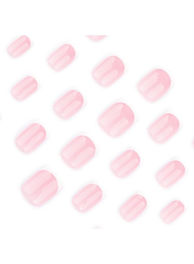 JOSQUEWNN 24pcs Press On False Nails,Short Square-Shaped Pink French Manicure With White Set,Nails For Effortless Style And Sophisticated Look, Acrylic Nails With Glue Kit. - Image 3