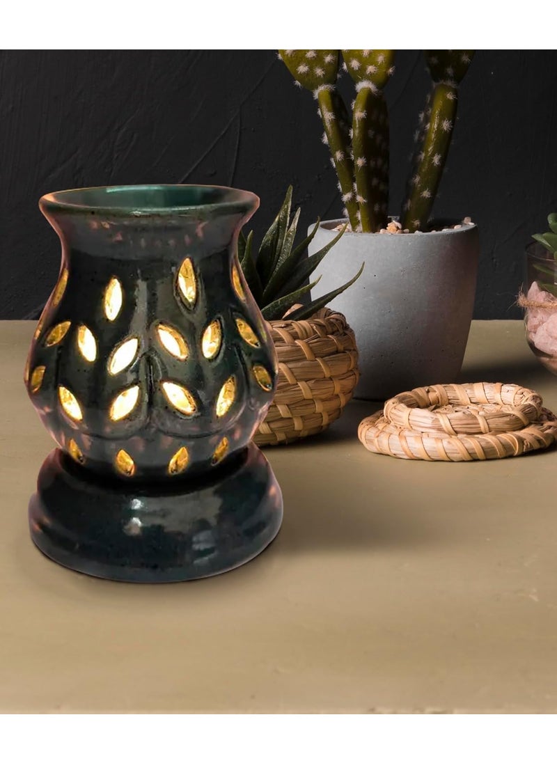 PeepalComm Home Scented Electric Lamp Ceramic Aroma Oil Burner Diffuser with Sandalwood Rose Fragrance Oils Electric Oil Burner 10ml Each Black  - Image 3