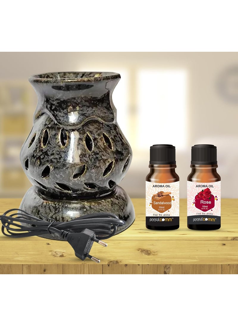 PeepalComm Home Scented Electric Lamp Ceramic Aroma Oil Burner Diffuser with Sandalwood Rose Fragrance Oils Electric Oil Burner 10ml Each Black  - Image 1
