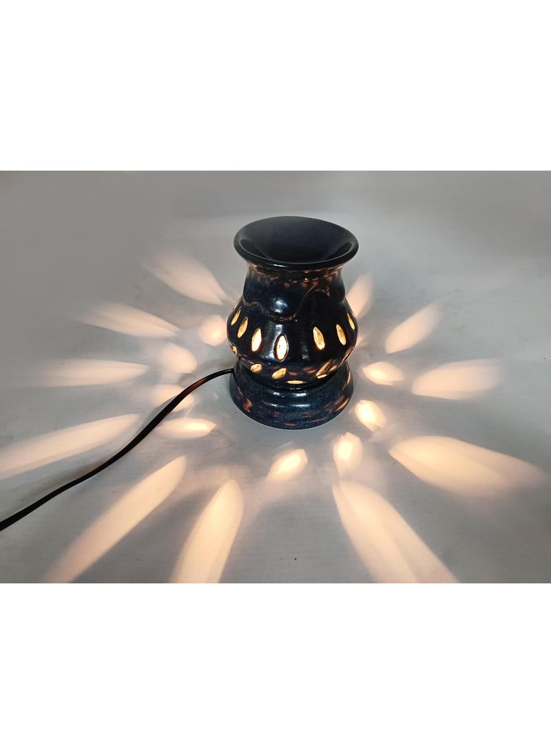 PeepalComm Home Scented Electric Lamp Ceramic Aroma Oil Burner Diffuser with Sandalwood Rose Fragrance Oils Electric Oil Burner 10ml Each Black  - Image 2