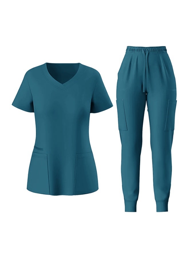 Loquat Womens Medical Scrubs Set Medical Uniform Set Azure Blue - Image 1