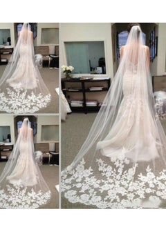 Y&D Luxury Floral Lace Long Bridal Veil White Long 300cm Romantic Lace Decal Soft Veil Bridal Tail Wedding Veil  - Image 2
