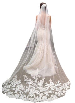 Y&D Luxury Floral Lace Long Bridal Veil White Long 300cm Romantic Lace Decal Soft Veil Bridal Tail Wedding Veil  - Image 3