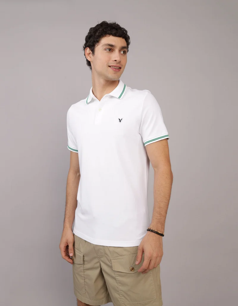 American Eagle Tipped Flex Pique Short Sleeve Polo Shirt