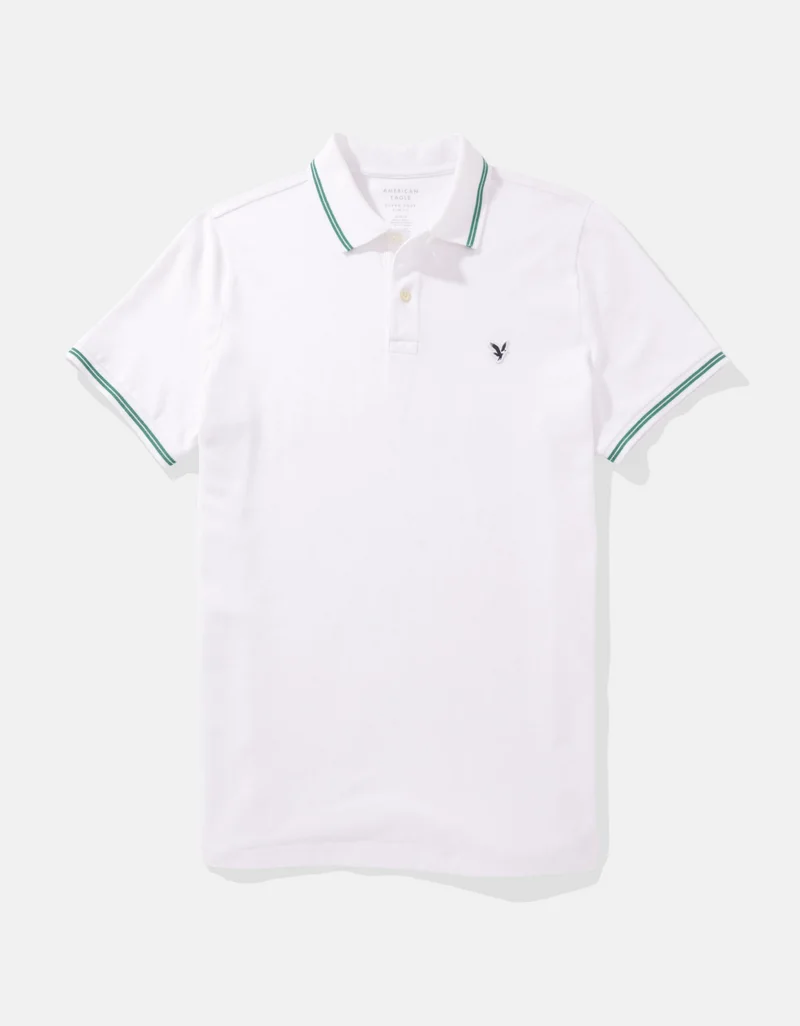 American Eagle Tipped Flex Pique Short Sleeve Polo Shirt