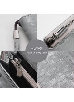 Bveyzi Women Rfid Blocking Wallet Leather Zip Around Phone Clutch Large Capacity Ladies Travel Purse Wristlet (Vegan Grey)  - Image 3