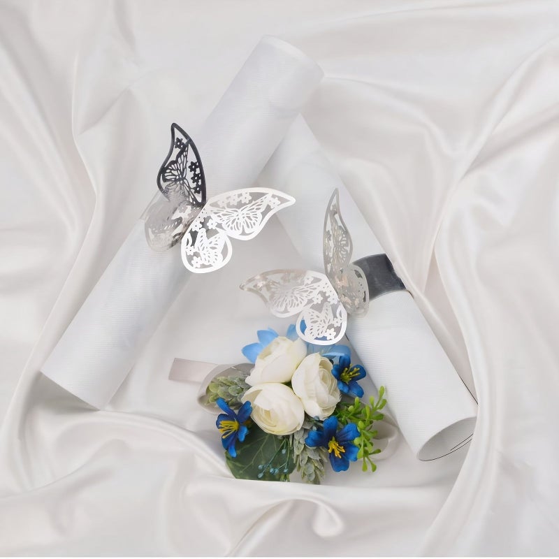 Silvery 6Pcs Butterfly Napkin Rings 3D Foil Disposable Party Decoration - Image 4