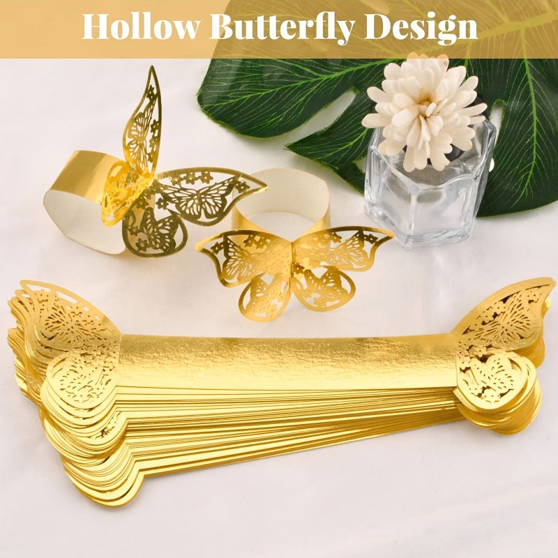 Silvery 6Pcs Butterfly Napkin Rings 3D Foil Disposable Party Decoration - Image 5