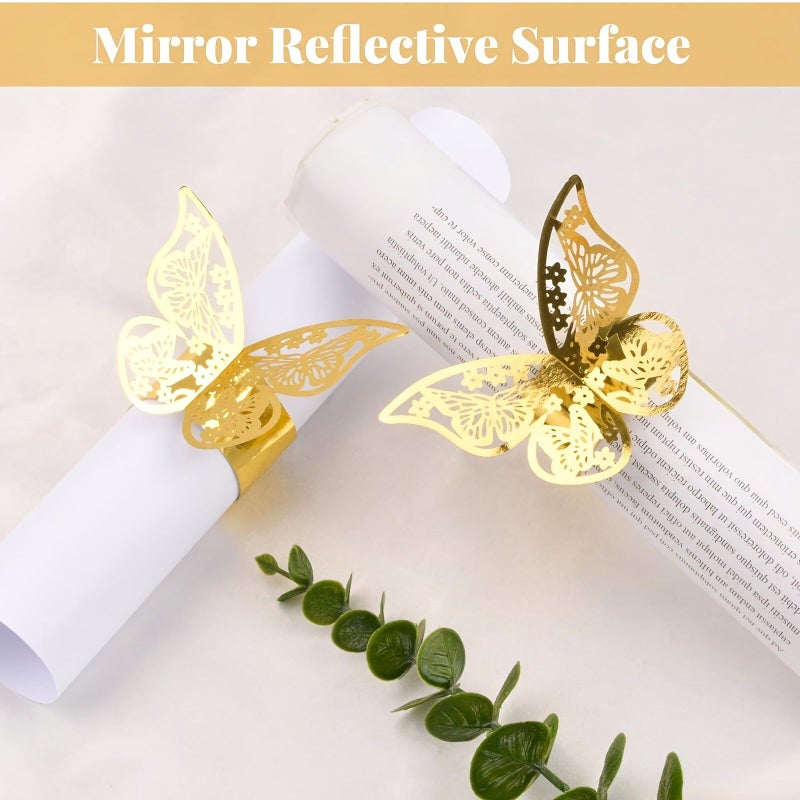 Silvery 6Pcs Butterfly Napkin Rings 3D Foil Disposable Party Decoration - Image 1