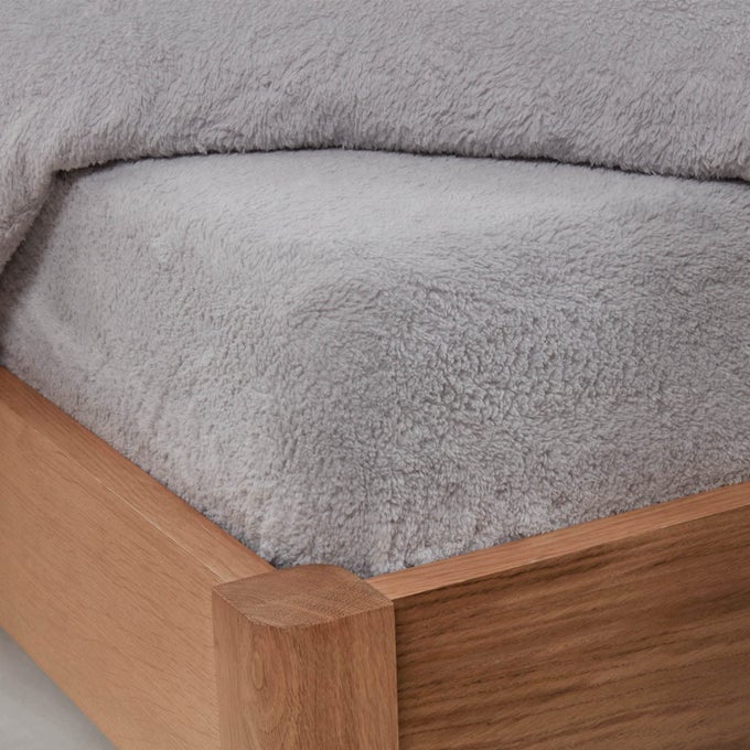 TEDDY FLEECE FITTED BED SHEET PLAIN THERMAL WARM SOFT LUXURY SHERPA BEDDING GREY SILVER SINGLE
