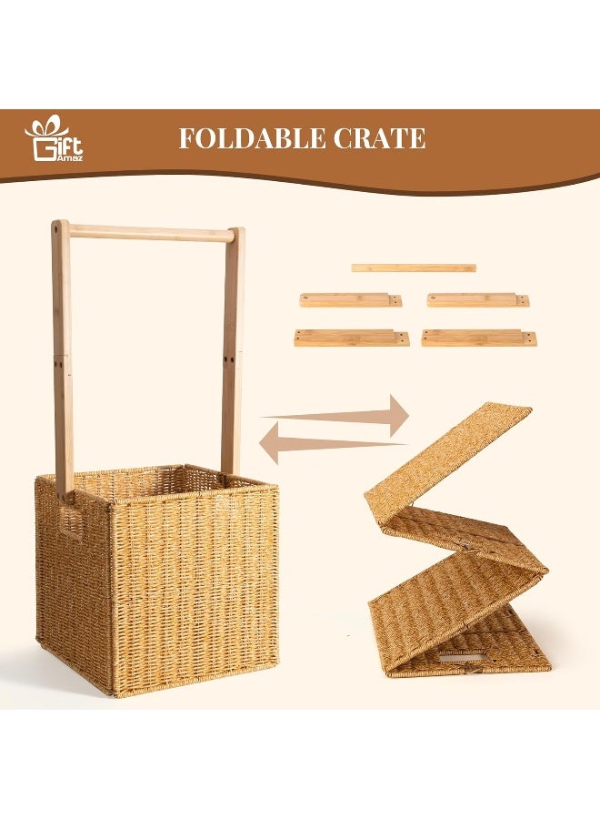 GiftAmaz Baby Shower Crate Closet, Large Hand-Woven Rattan Storage Crates with Handle - Image 5