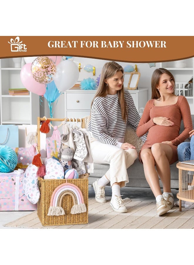 GiftAmaz Baby Shower Crate Closet, Large Hand-Woven Rattan Storage Crates with Handle - Image 3