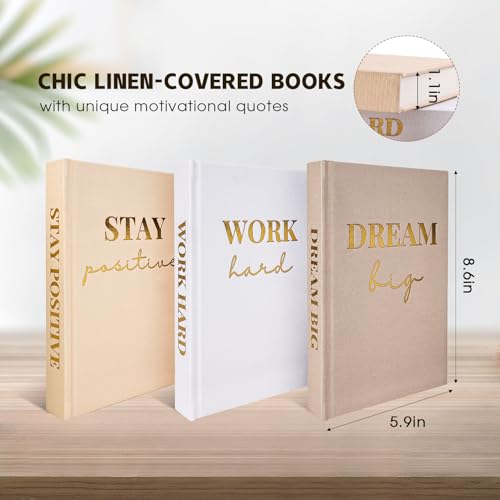Nichake Set of 3 Linen Covered Decorative Books for Home Office Decor-Gold Foil Stamping Decor Books,Motivational Office Decor for Women Men Neutral Book Decor for Coffee Tables and Book Shelf - Image 2