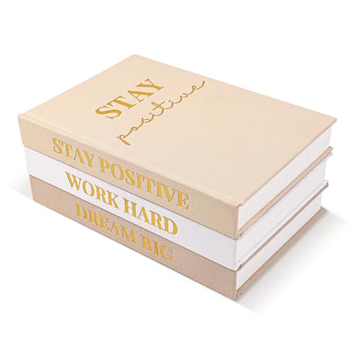 Nichake Set of 3 Linen Covered Decorative Books for Home Office Decor-Gold Foil Stamping Decor Books,Motivational Office Decor for Women Men Neutral Book Decor for Coffee Tables and Book Shelf - Image 1