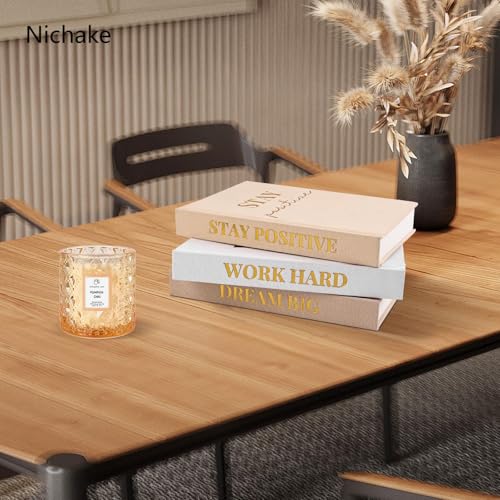 Nichake Set of 3 Linen Covered Decorative Books for Home Office Decor-Gold Foil Stamping Decor Books,Motivational Office Decor for Women Men Neutral Book Decor for Coffee Tables and Book Shelf - Image 3