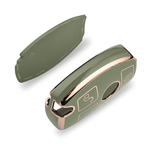 ELOHEI for Mercedes Benz Key Fob Cover, Premium Soft TPU Key Case Cover Compatible with Mercedes Benz C E S M CLS CLK G Class Keyless Smart Key Fob (Gold Edge Green) - Image 5