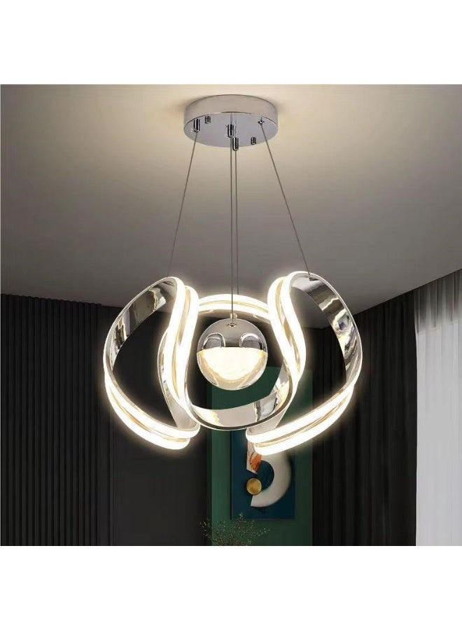 المفتاحة مصباح معلق حلزوني LED عصري - مصباح سقف أكريليك كروم معاصر لغرفة المعيشة أو غرفة الطعام أو غرفة النوم - ثريا معلقة قابلة للتعديل لديكور أنيق للمنزل والمكتب - Image 1
