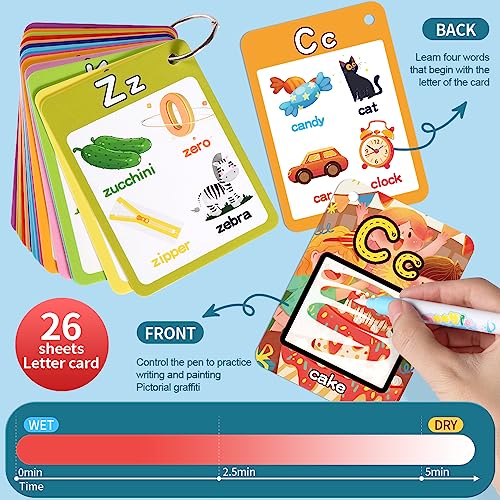 HAPTIME Water Coloring Books for Toddlers, Aqua Painting Book for 18+ Months, Magic Paint Set for 2 3 4 5 Years Old, Alphabet Flash Cards ABC Learning, Road Trip/Airplane Travel/Car Activities Essentials Kids - Image 2