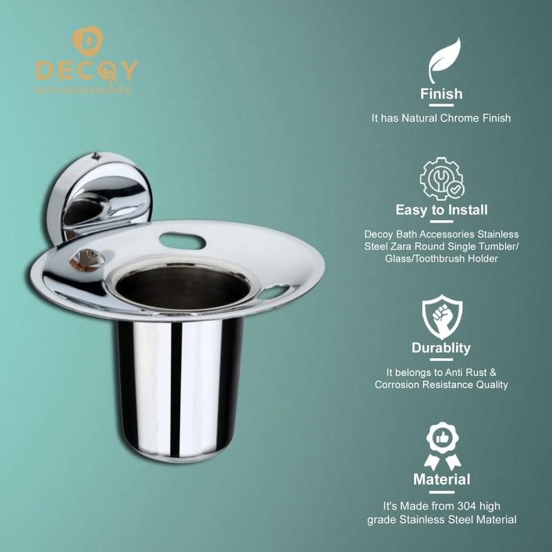 DDECOY Bath Accessories Stainless Steel Zara Round Single Tumbler/Glass/Toothbrush Holder/Tooth Brush Stand/Brush Stand/Toothpaste Holder/Toothbrush Holder/Tumbler Stand Stand (Chrome Finish) - Image 4