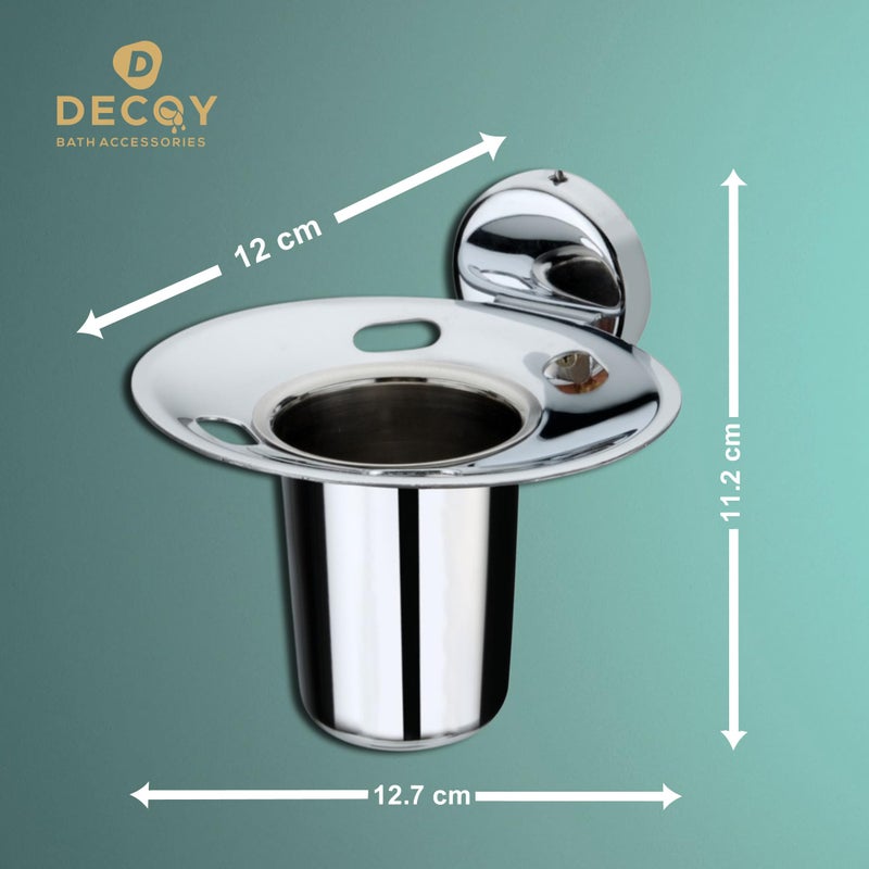 DDECOY Bath Accessories Stainless Steel Zara Round Single Tumbler/Glass/Toothbrush Holder/Tooth Brush Stand/Brush Stand/Toothpaste Holder/Toothbrush Holder/Tumbler Stand Stand (Chrome Finish) - Image 3