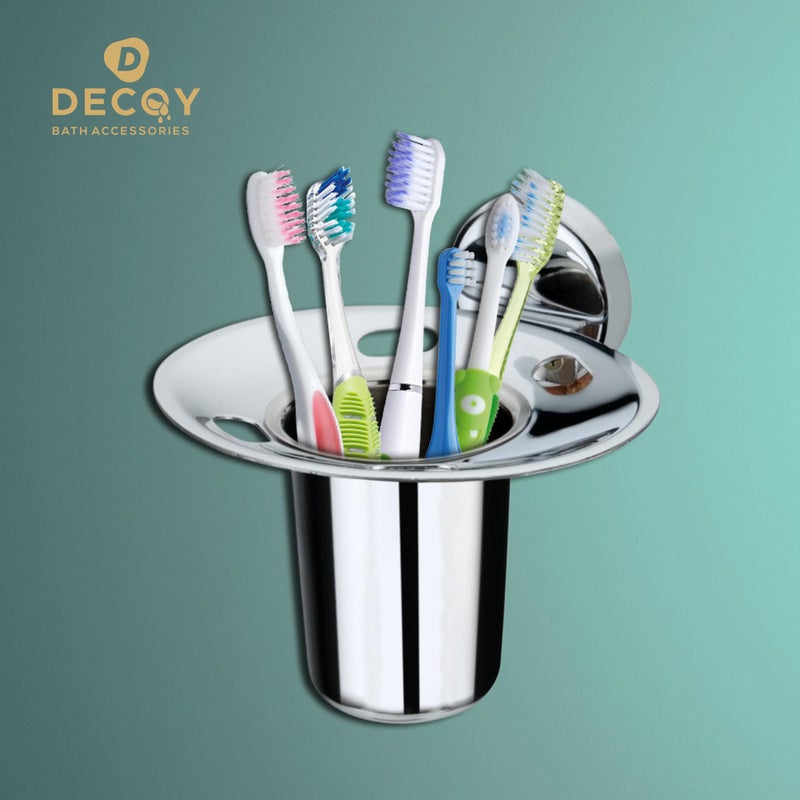 DDECOY Bath Accessories Stainless Steel Zara Round Single Tumbler/Glass/Toothbrush Holder/Tooth Brush Stand/Brush Stand/Toothpaste Holder/Toothbrush Holder/Tumbler Stand Stand (Chrome Finish) - Image 2