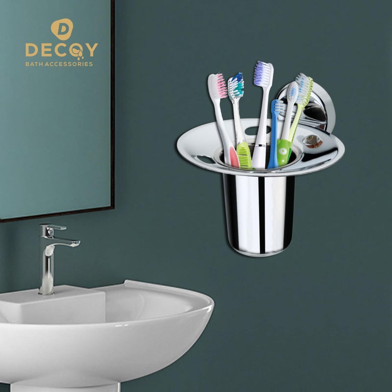 DDECOY Bath Accessories Stainless Steel Zara Round Single Tumbler/Glass/Toothbrush Holder/Tooth Brush Stand/Brush Stand/Toothpaste Holder/Toothbrush Holder/Tumbler Stand Stand (Chrome Finish) - Image 5