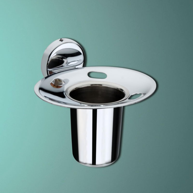 DDECOY Bath Accessories Stainless Steel Zara Round Single Tumbler/Glass/Toothbrush Holder/Tooth Brush Stand/Brush Stand/Toothpaste Holder/Toothbrush Holder/Tumbler Stand Stand (Chrome Finish) - Image 1