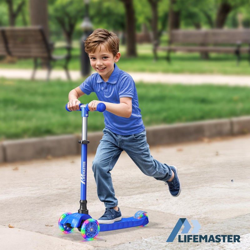 Lifemaster Kids Scooter â€“ Children and Toddler 3 Wheel Kick Scooter â€“ LED Wheel Lights Illuminate When Rollingâ€“ Adjustable Handlebar â€“ Indoor and Outdoor Blue - Image 3