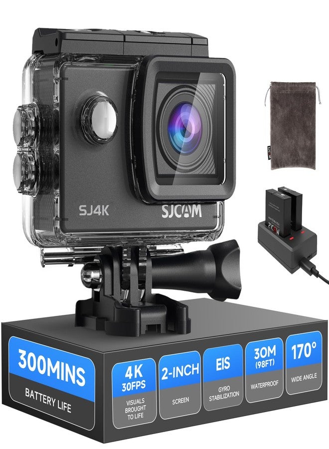 SJCAM SJ4000 New Pro-Grade 4K Action Camera,40MP 3-Axis EIS Stabilization Motorcycle Sport Camera,170°FOV Wide Angle Waterproof Camera Underwater, 5X Zoom,Dual Batteries,Helmet Accessory Kit, Gifts - Image 1