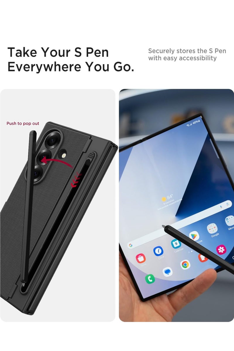 اووكاي جراب لهاتف سامسونج جالاكسي زد فولد 7 مزود بفتحة لحامل القلم وقلم (غير أصلي) [حماية من السقوط] [شاشة مدمجة ومسند غير مرئي] جراب هاتف واقٍ رفيع ورفيع لهاتف زد فولد 7 (أسود) - Image 3