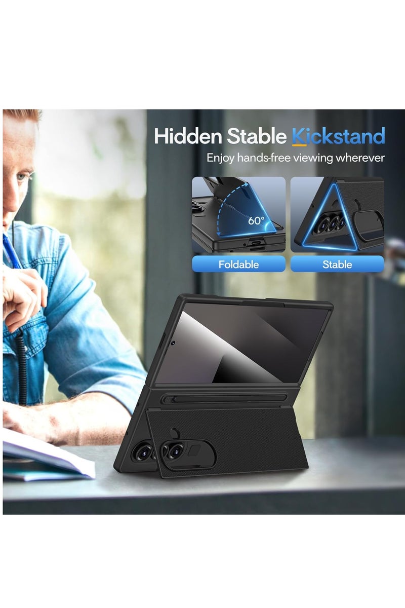 اووكاي جراب لهاتف سامسونج جالاكسي زد فولد 7 مزود بفتحة لحامل القلم وقلم (غير أصلي) [حماية من السقوط] [شاشة مدمجة ومسند غير مرئي] جراب هاتف واقٍ رفيع ورفيع لهاتف زد فولد 7 (أسود) - Image 4