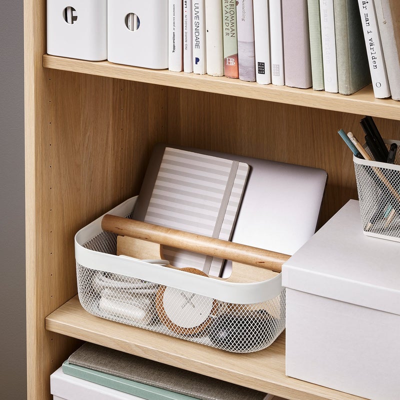 RISATORP Storage Basket with Divider, White Steel and Birch, 33x24x11 cm - Image 4