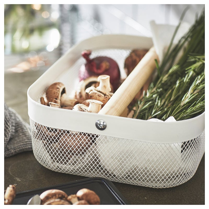 RISATORP Storage Basket with Divider, White Steel and Birch, 33x24x11 cm - Image 3