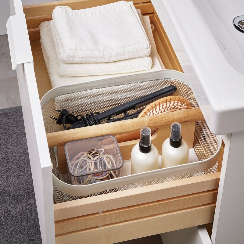 RISATORP Storage Basket with Divider, White Steel and Birch, 33x24x11 cm - Image 5