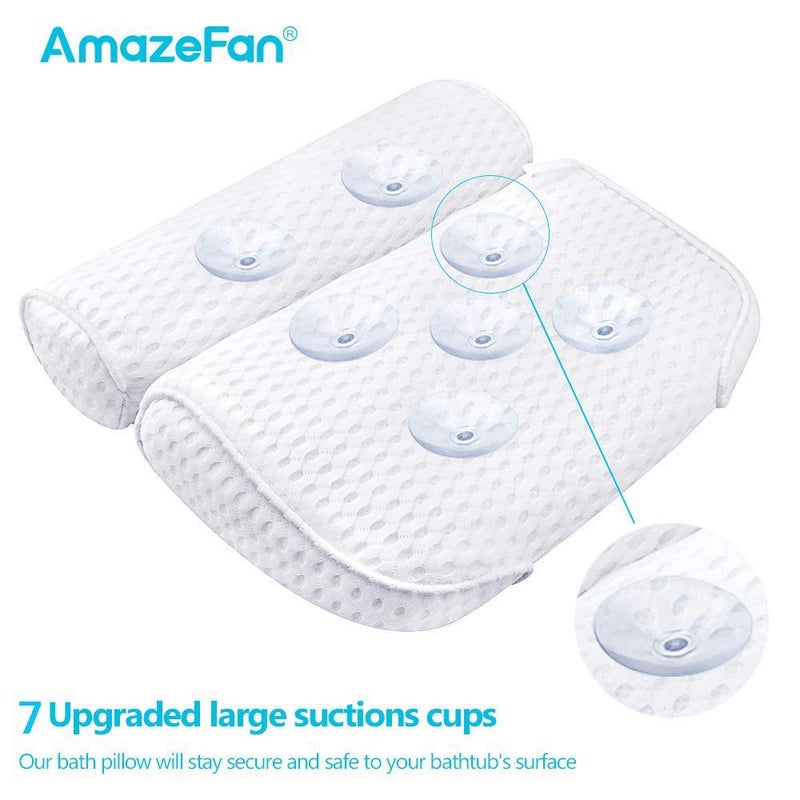 AmazeFan Bath Pillow, Bathtub Spa Pillow with 4D Air Mesh Technology and 7 Suction Cups, Helps Support Head, Back, Shoulder and Neck, Fits All Bathtub, Hot Tub and Home Spa [US. Patent Design] - Image 4