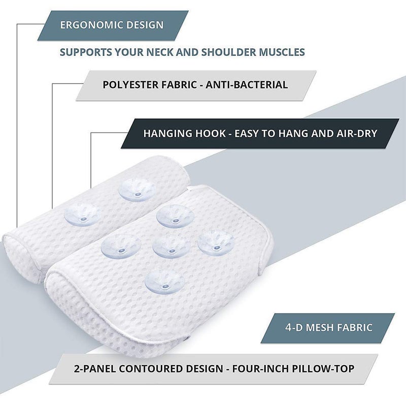 AmazeFan Bath Pillow, Bathtub Spa Pillow with 4D Air Mesh Technology and 7 Suction Cups, Helps Support Head, Back, Shoulder and Neck, Fits All Bathtub, Hot Tub and Home Spa [US. Patent Design] - Image 3