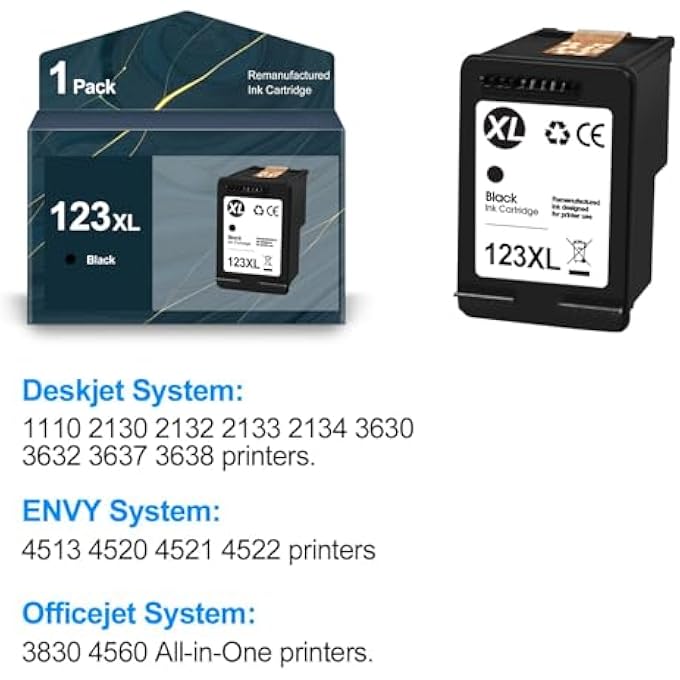 123XL BLACK INK CARTRIDGE REMANUFACTURED FOR HP 123 123XL WORK FOR DESKJET 2130 2132 2630 2620 2632 1110 1111 1112 OFFICEJET 5255 PRINTER (1 BLACK) - Image 2