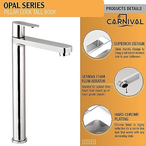 Carnival Full Brass Extended Tall Body Basin Pillar Cock Tap Faucet for Wash Basin Chrome Plated Finish (12 Inches) for Bathroom,Counter Table Top Washbasin Tap(Deck Mounted Installation Type) - Image 3