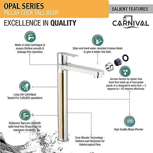 Carnival Full Brass Extended Tall Body Basin Pillar Cock Tap Faucet for Wash Basin Chrome Plated Finish (12 Inches) for Bathroom,Counter Table Top Washbasin Tap(Deck Mounted Installation Type) - Image 4