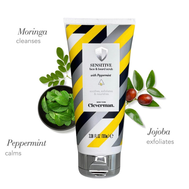 Cleverman Sensitive Face and Beard Scrub for Men, 100ml, Peppermint-Infused Exfoliating Facial Cleanser - Image 3
