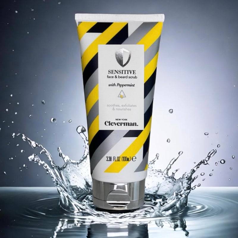 Cleverman Sensitive Face and Beard Scrub for Men, 100ml, Peppermint-Infused Exfoliating Facial Cleanser - Image 4