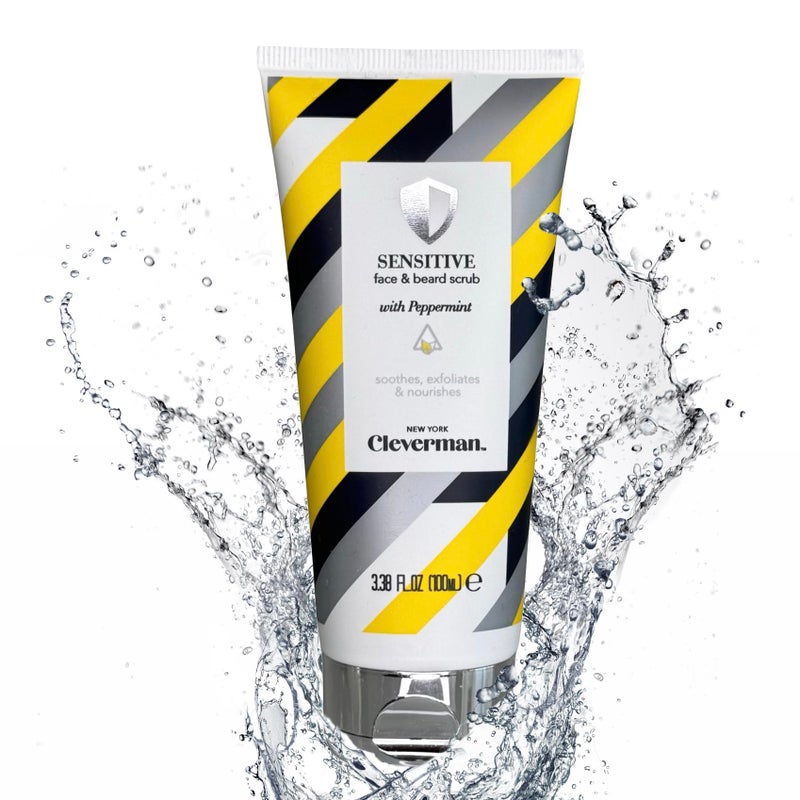 Cleverman Sensitive Face and Beard Scrub for Men, 100ml, Peppermint-Infused Exfoliating Facial Cleanser - Image 1